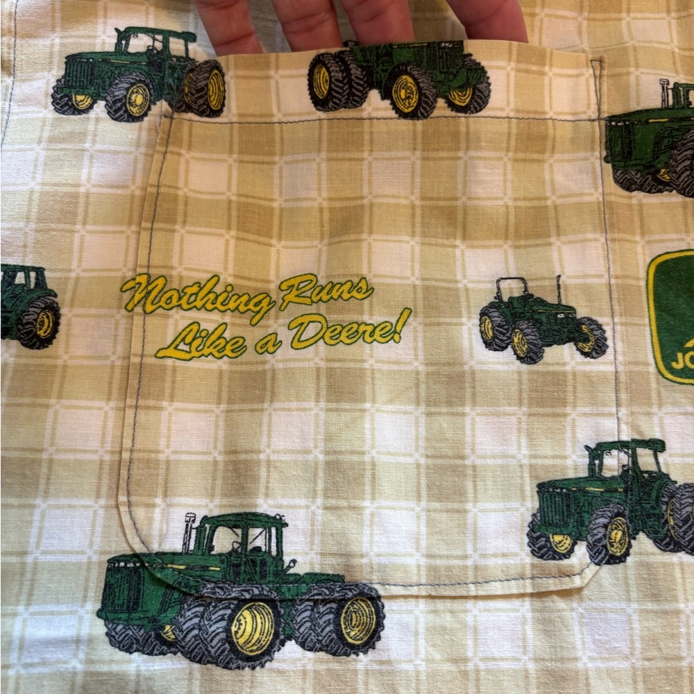 John Deere Beige Plaid Shirt with Green Tractor Design
